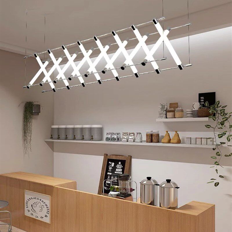 极简咖啡厅吧台长条组合马扎工程灯酒店餐厅大堂休息区收银台吊灯