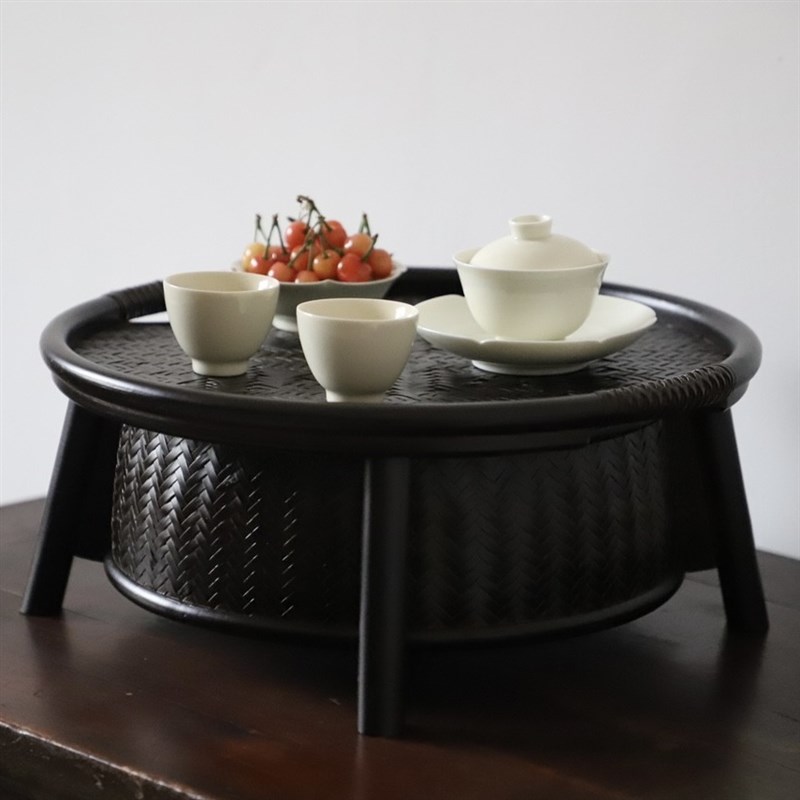 日式竹编茶具收纳盒咖啡色茶杯收纳筐干泡茶台家用便携茶盘茶箱