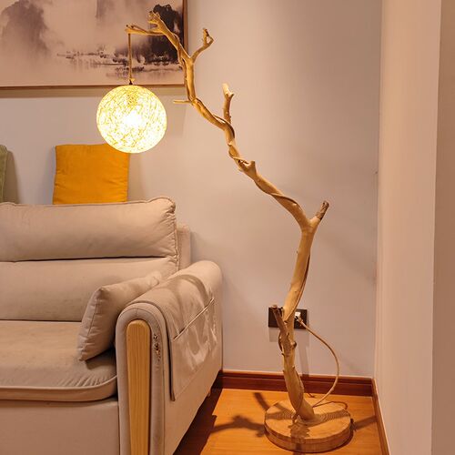 仿古中式实木干树枝落地灯新中式民宿茶室禅意复古卧室客厅落地灯