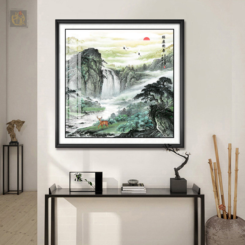 新中式山水挂画客厅餐厅走廊过道玄关装饰画办公室流水生财风景画