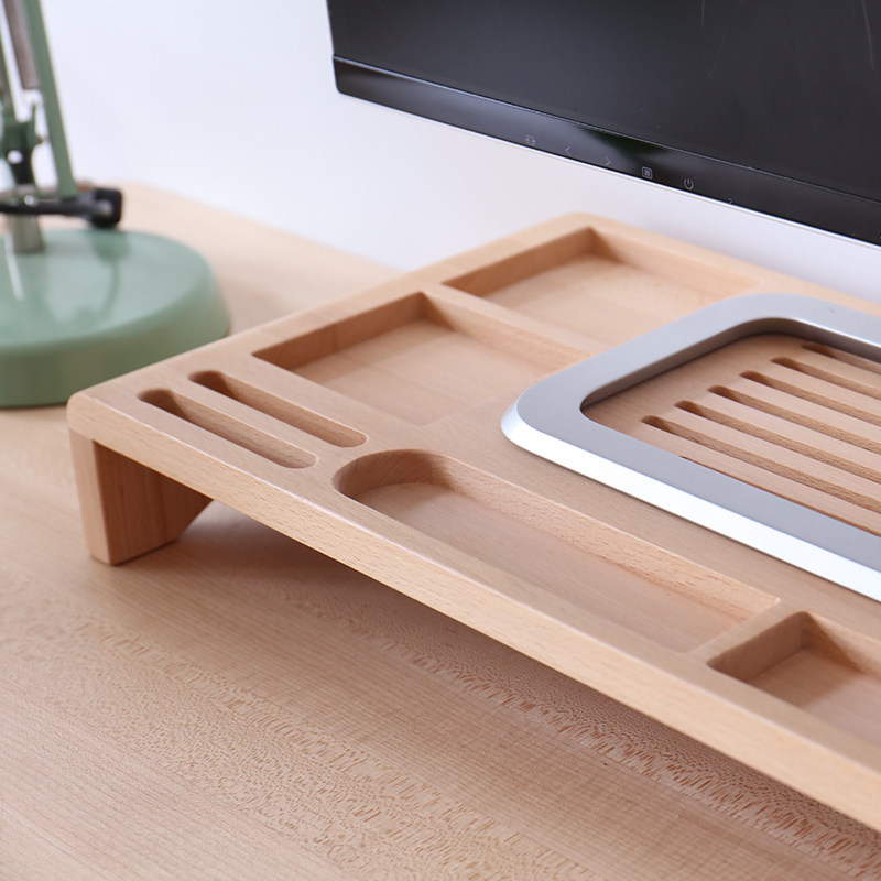 实木台式电脑增高架桌面置物架显示器支架屏幕增高台底座收纳托架
