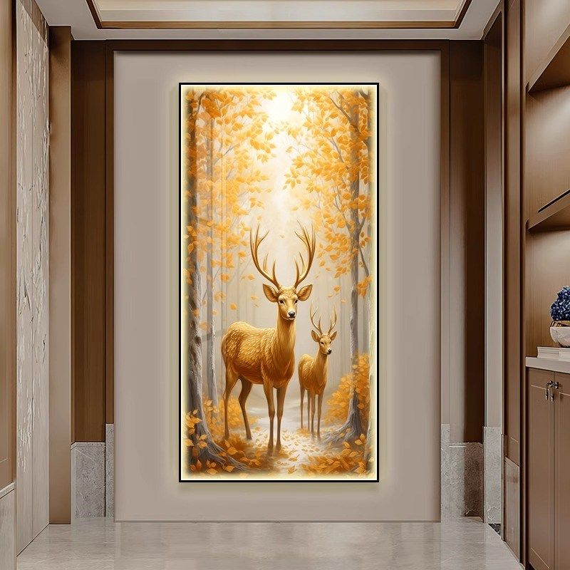 LED发光福禄入门玄关装饰画带灯楼梯尽头走廊过道壁灯画客厅挂画