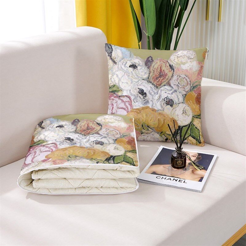 梵高创意花朵 可爱抱枕被子两用二合一四季通用车用办公室午睡靠