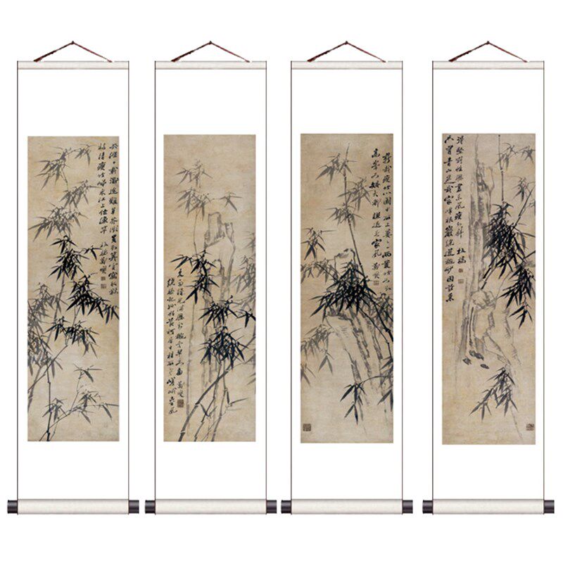 国画梅兰竹菊国画卷轴画竹子挂画郑板桥竹子字画书房茶楼装饰卷轴