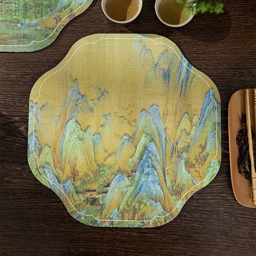 千里江山系列中式茶盘垫吸水防潮硅藻泥桌垫茶台防滑杯垫禅意布艺
