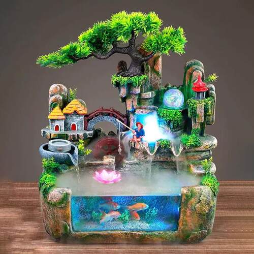 流水鱼缸客厅小型家用网红造景全套桌面生态创意金鱼缸摆件循环水