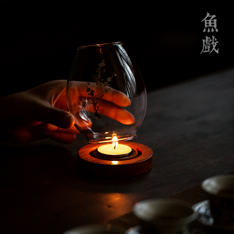 日式玻璃烛台创意摆件蜡烛浪漫家用禅意复古香薰防风台罩桌面装饰