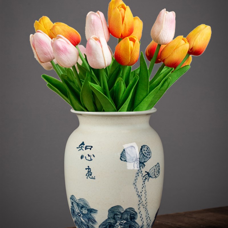 手绘青花瓷景德镇花瓶花器花盆花插中式水培禅意摆件复古陶瓷仿古