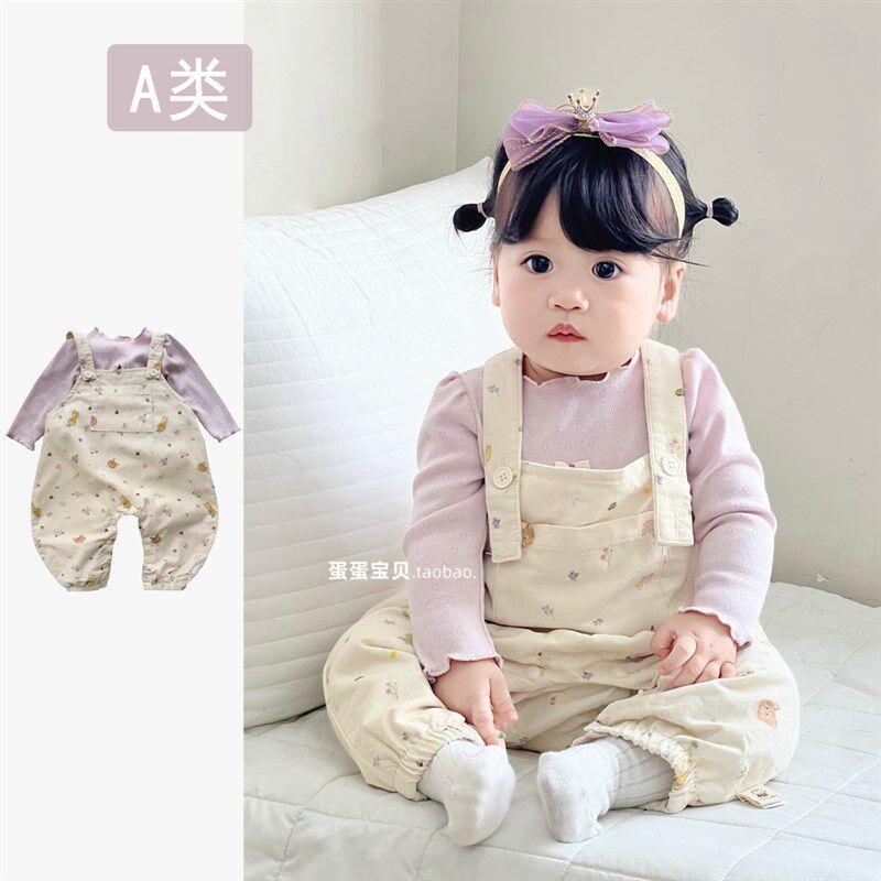 洋气女宝宝秋装背带裤套装婴儿衣服一岁连体两件套外出春秋季超萌