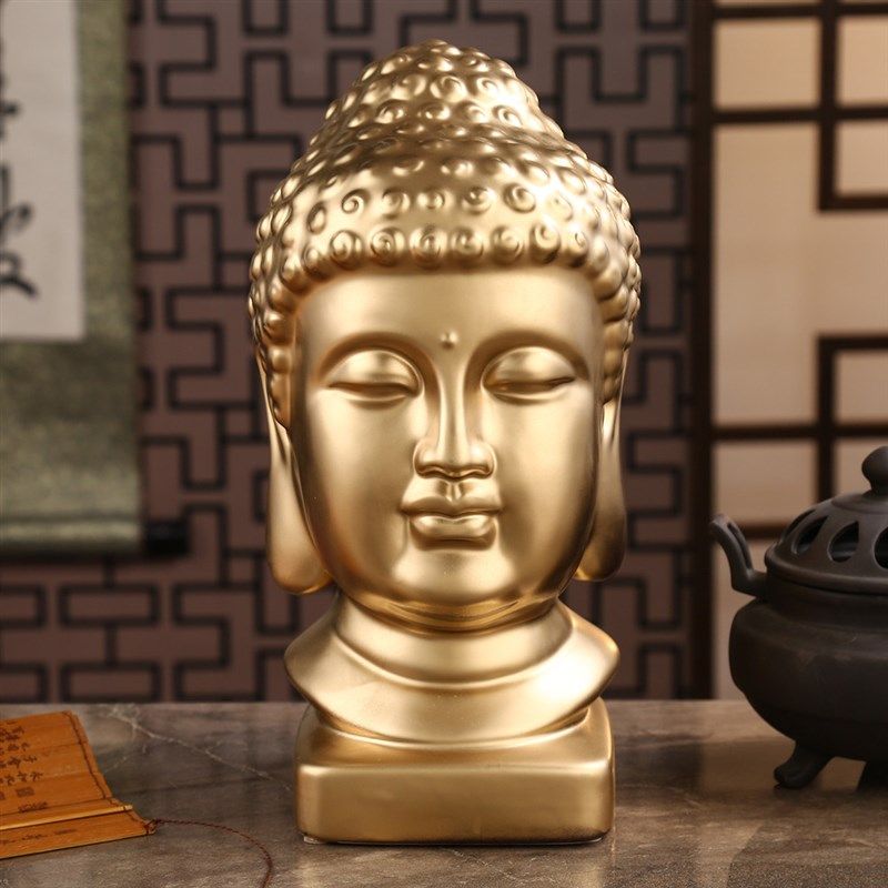 陶瓷释迦摩尼佛首摆件家居如来佛祖佛像招财禅意金佛头镇宅工艺品
