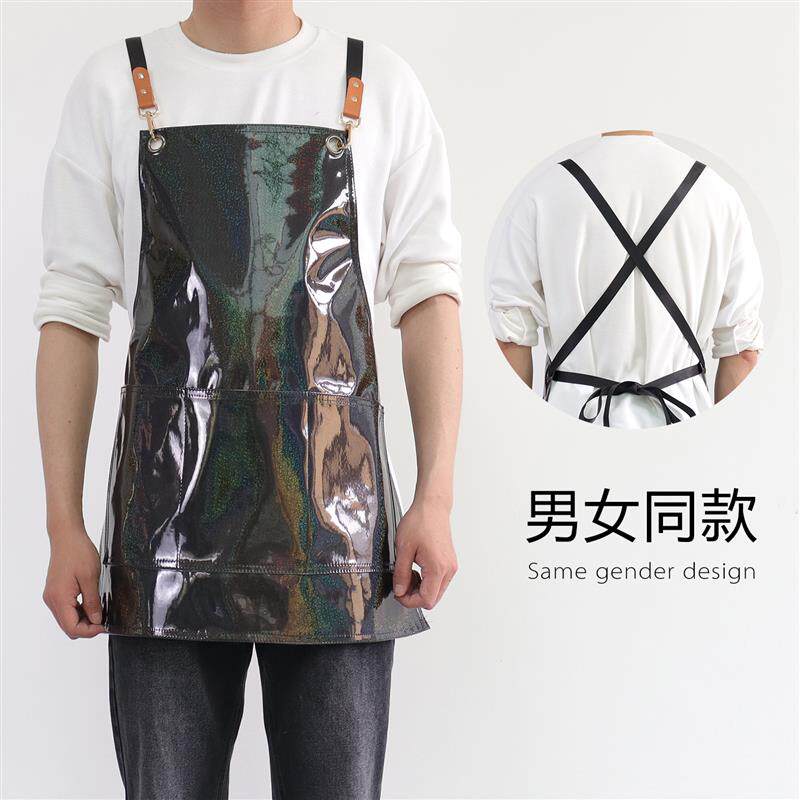 时尚洋气PU围裙防水防油理发店染发男女时尚美甲化妆师工作服定制