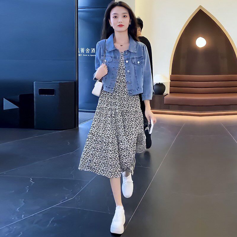 2024夏季七分袖牛仔小披肩女配吊带连衣裙子外搭短款中袖外套开衫