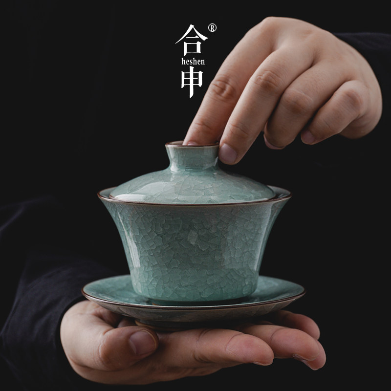 梅花冰片裂纹汝窑盖碗茶杯开片可养三才碗陶瓷茶具泡茶碗单个高端