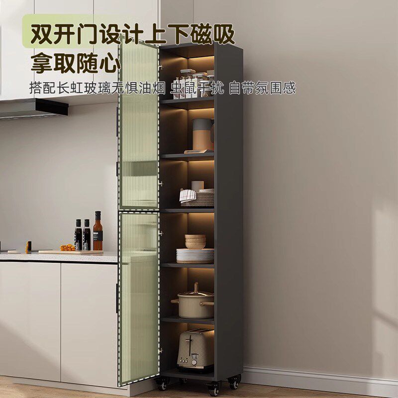 铝合金夹缝柜冰箱电器缝隙储物柜子厨房收纳柜带轮窄柜餐边柜定制