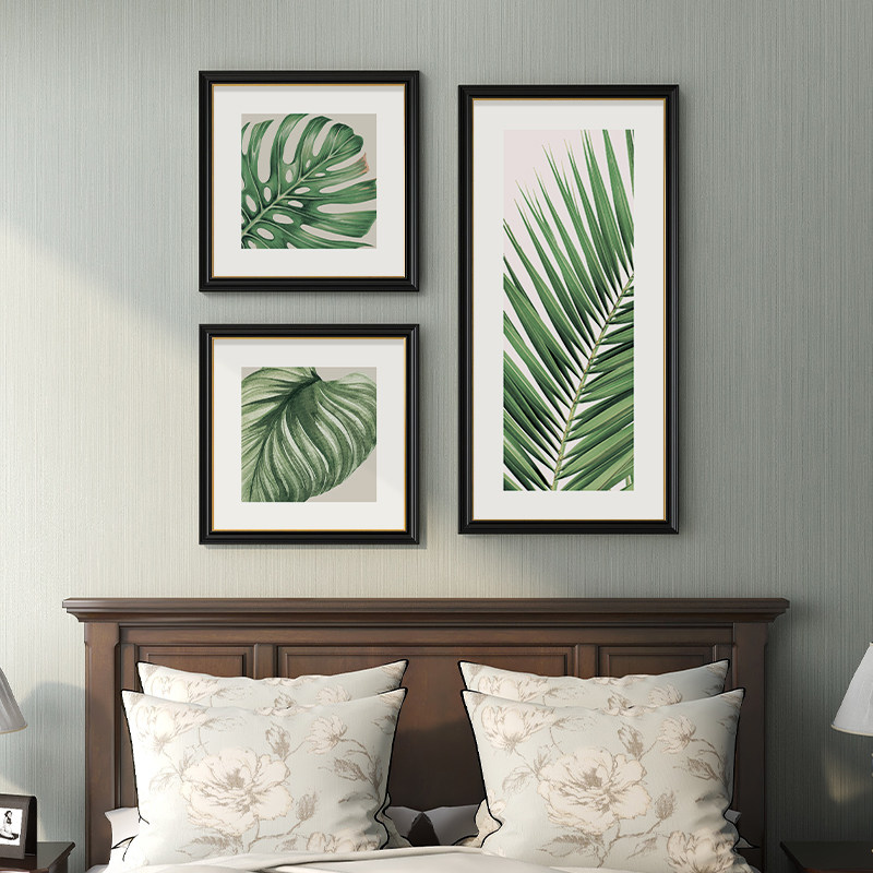 美式绿植卧室床头简美装饰画小清新玄关走廊过道挂画房间绿叶壁画