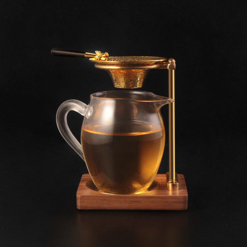 黄铜懒人茶漏架过滤网架子冲茶支架公道杯茶虑创意木茶道茶具配件