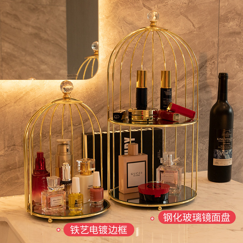 轻奢鸟笼置物架高档化妆品收纳盒化妆室化妆台桌面浴室精致手提