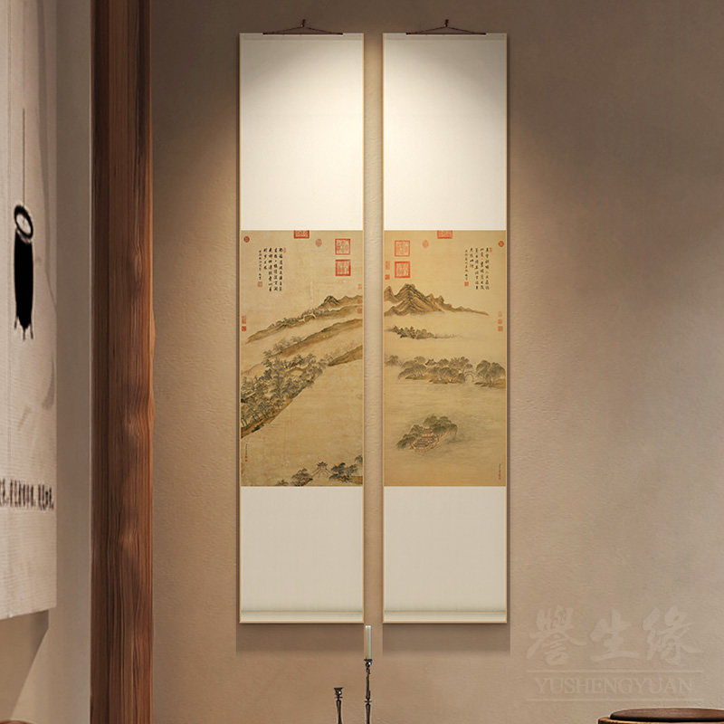 西湖十景图中式卷轴挂画竖版餐厅书房装饰画客厅茶室背景墙壁画