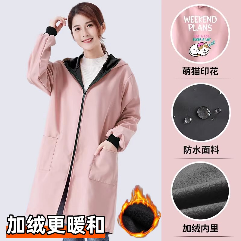 2023新款罩衣女工作服冬季加绒加厚防水防油大人长袖围裙厨房家用