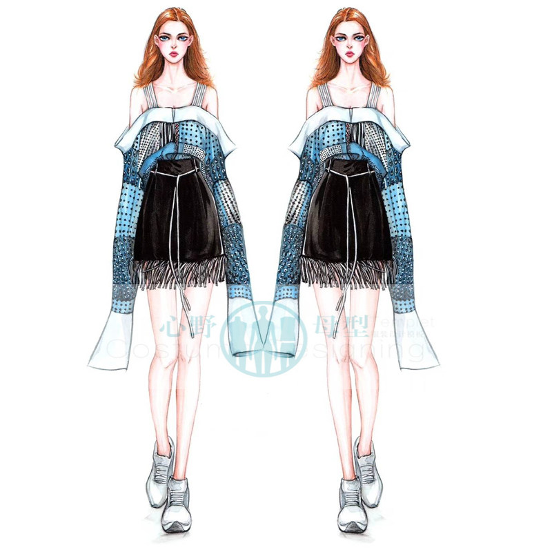 【丁香&心野母型】服装设计手绘效果图工具时装画人体动态模板尺
