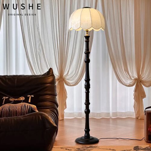 新款法式中古高级感落地灯复古侘寂风设计师布艺卧室床头氛围灯