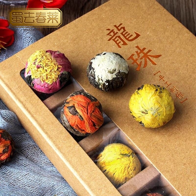 蜀去春莱礼盒装牛手工茶球养普洱生茶花茶龙珠六款口味18颗盒装