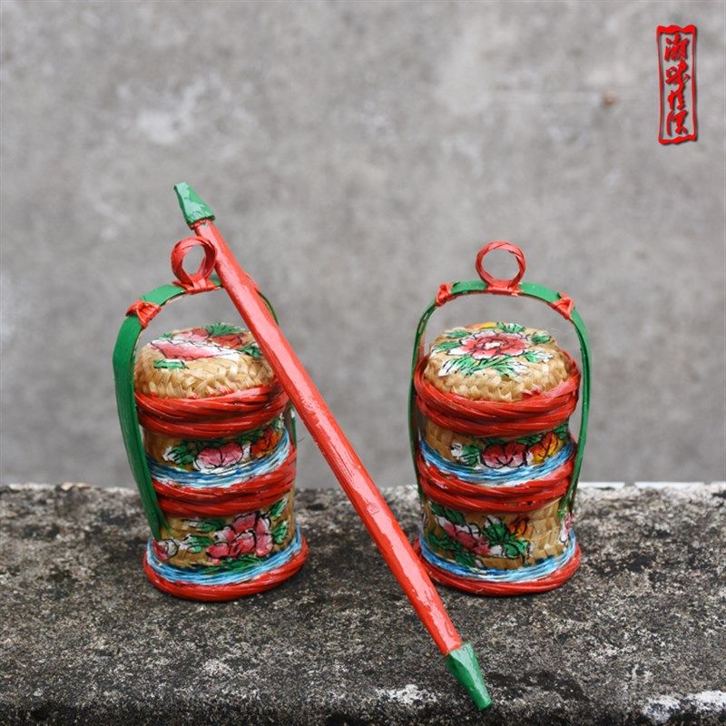 迷你竹编小花篮小竹篮潮汕纯手工手绘春盛传统家居竹艺摆件小挂饰