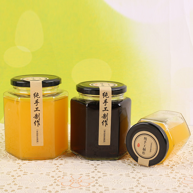包邮六棱蜂蜜玻璃瓶六角储物罐密封罐带盖果酱瓶罐头瓶辣椒酱菜瓶