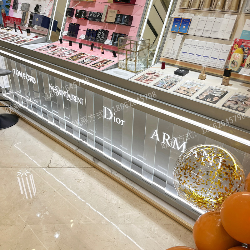 美妆店商场中庭展示柜护肤小样中岛柜彩妆亚克力不锈钢展示架