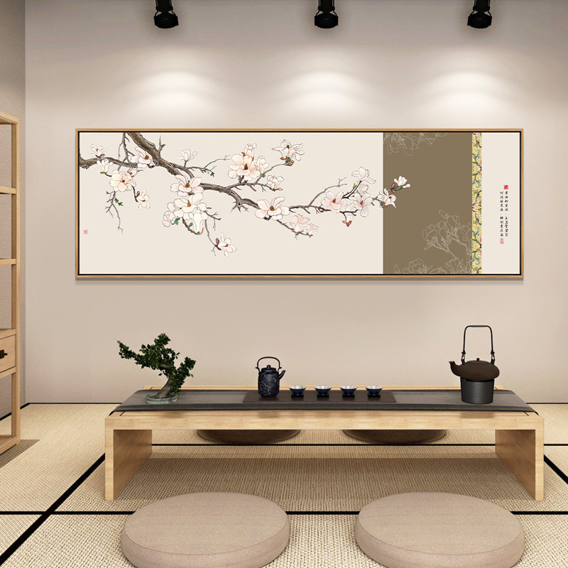 新中式牡丹客厅装饰画卧室床头墙画花鸟挂画沙发背景墙茶室壁画横