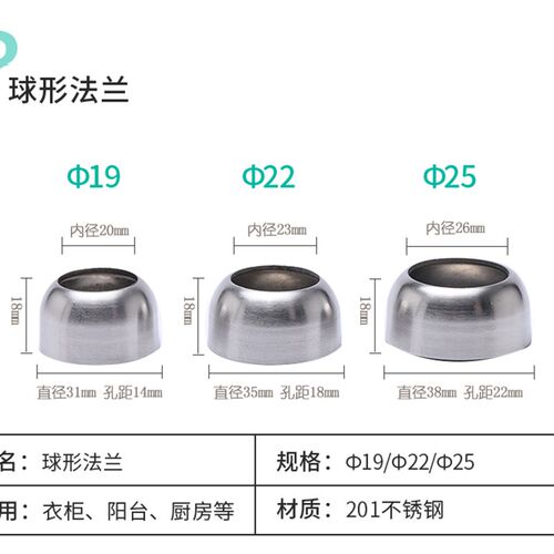 不锈钢圆管底座固定座法兰座配件19mm22mm25mm衣柜挂衣杆侧装管托
