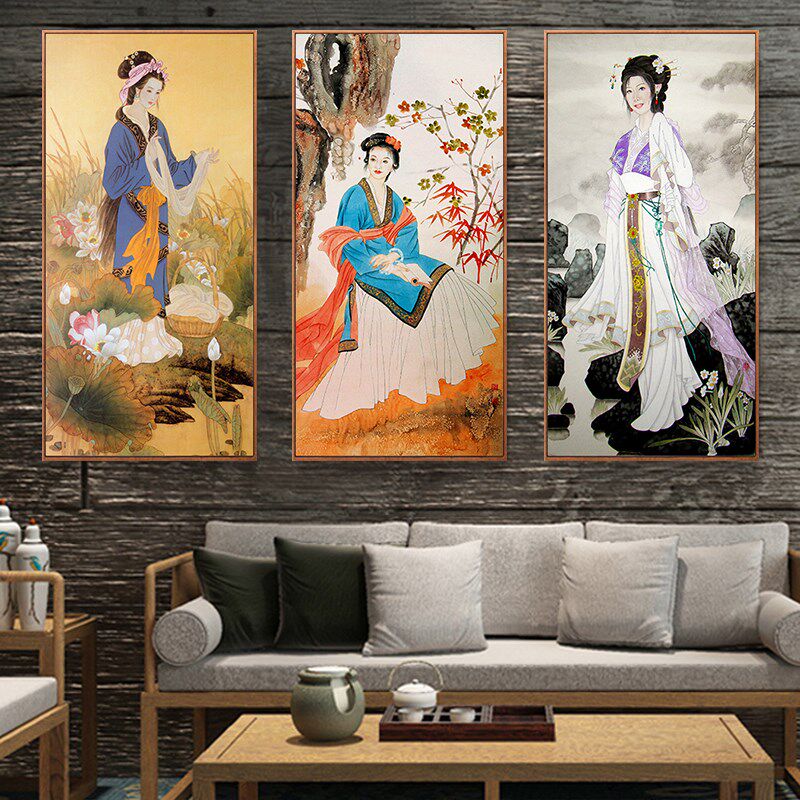 古代美女挂画仕女图古典四大美人壁画酒店玄关客厅背景墙装饰画