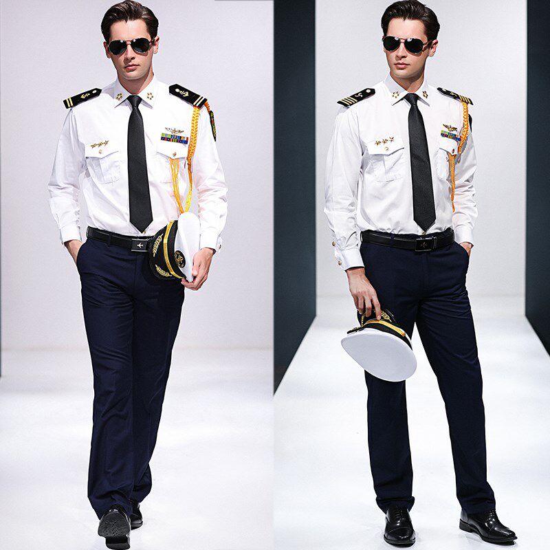 男船员衬衫海员衬衣演出服白衬衫长袖航空飞行员空少衬衫机师制服