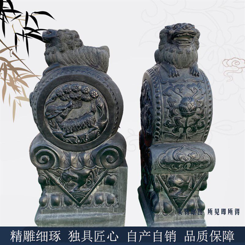 石雕门墩仿古狮子貔貅麒麟抱鼓石门口老石鼓青石做旧石墩镇宅招财