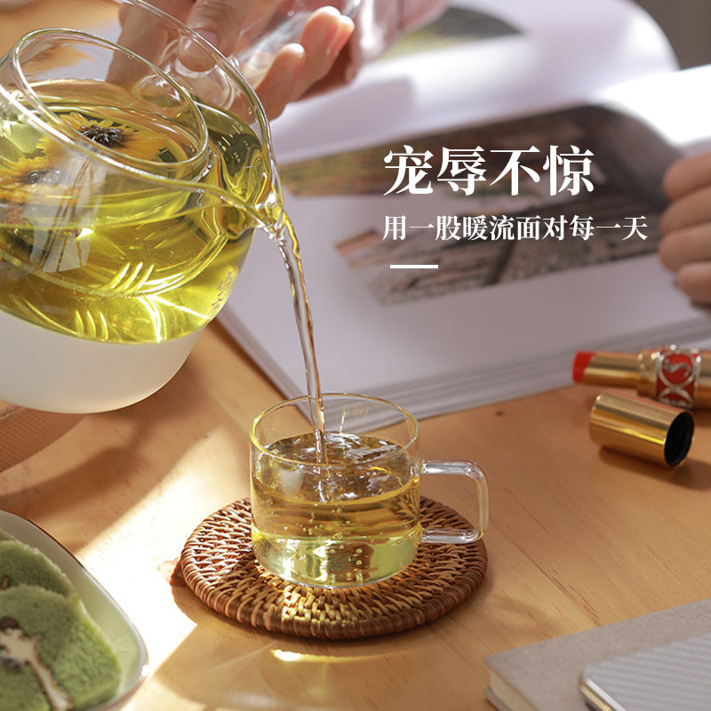 鸣盏 品茗杯透明玻璃加厚耐热小茶杯带把杯茶具茶盏花茶杯4只装