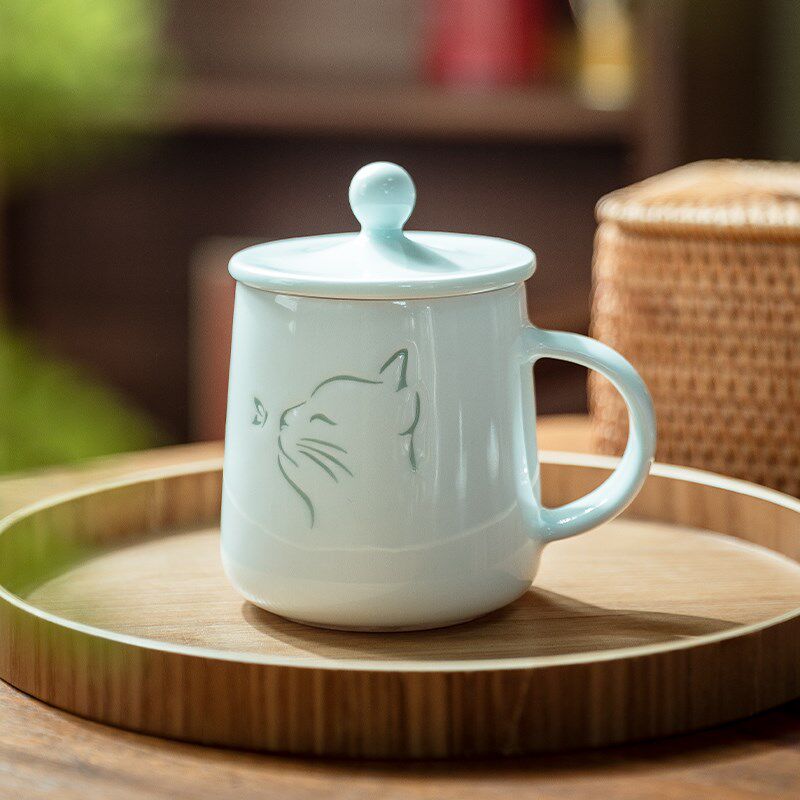 猫咪陶瓷情侣杯子带盖水杯女生日礼物马克杯咖啡杯对杯礼盒装定制