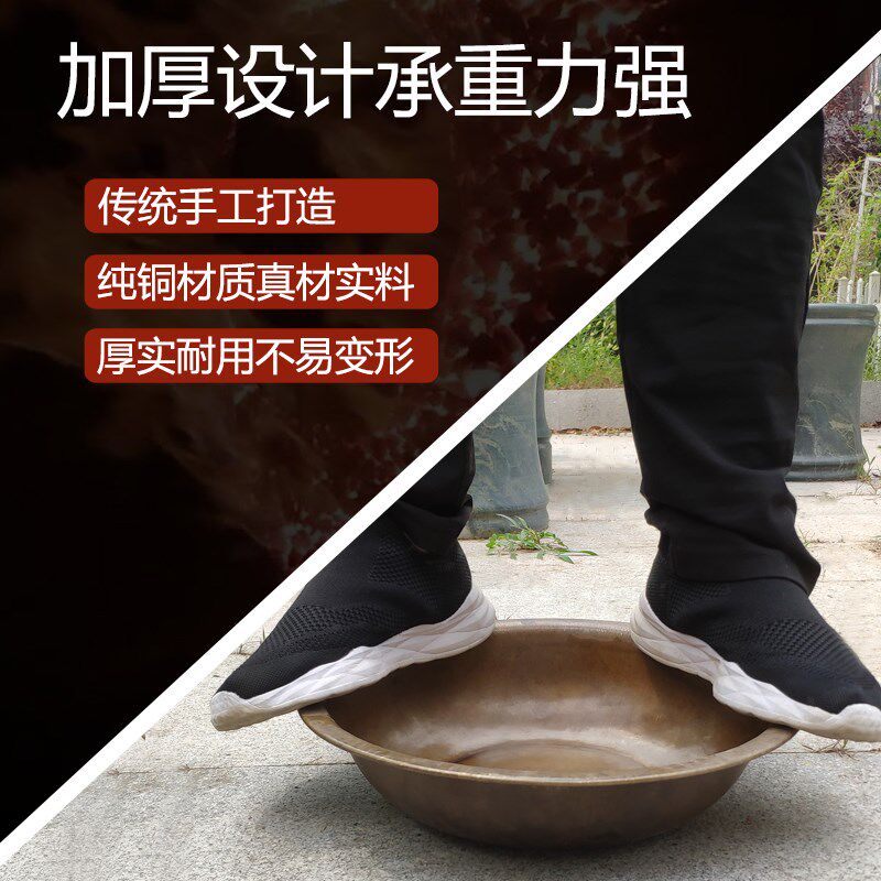 纯黄铜手工复古特大号黄铜盆火盆结婚加厚老铜盆水脸盆洗脚盆家用