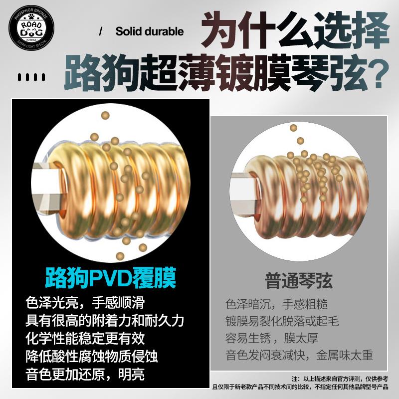 路狗吉他琴弦 民谣木吉他弦镀膜防锈磷铜一套6根吉它弦线配件套装