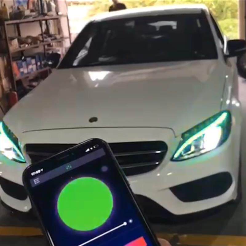 专用奔驰C180L C200 C260L改装一抹蓝手机APP调色七彩日行灯模块