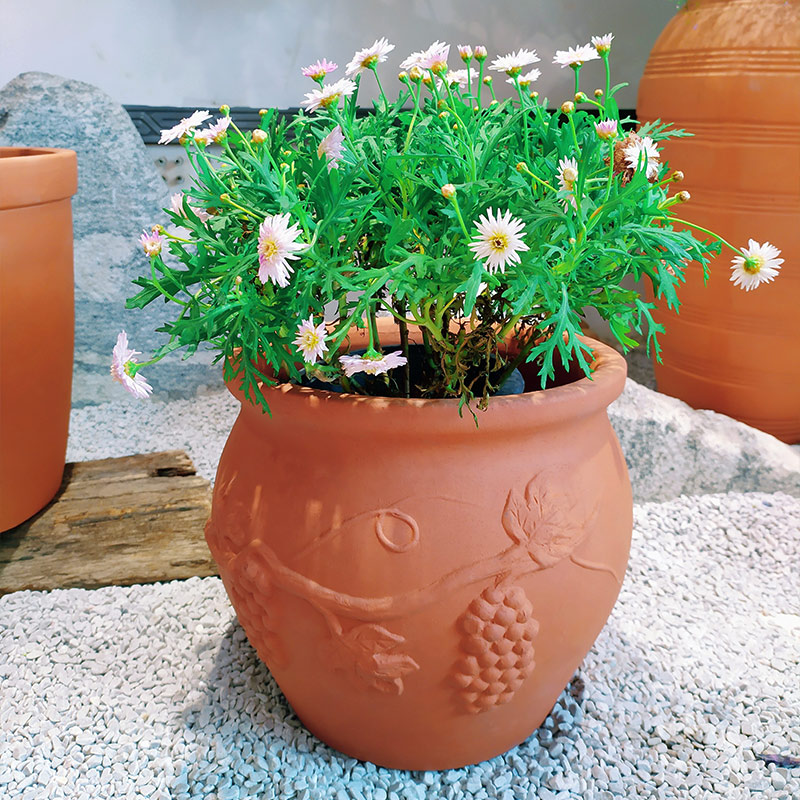 包邮红陶花盆陶罐组合户外园林景观庭院造景摆设粗陶陶土多肉摆件