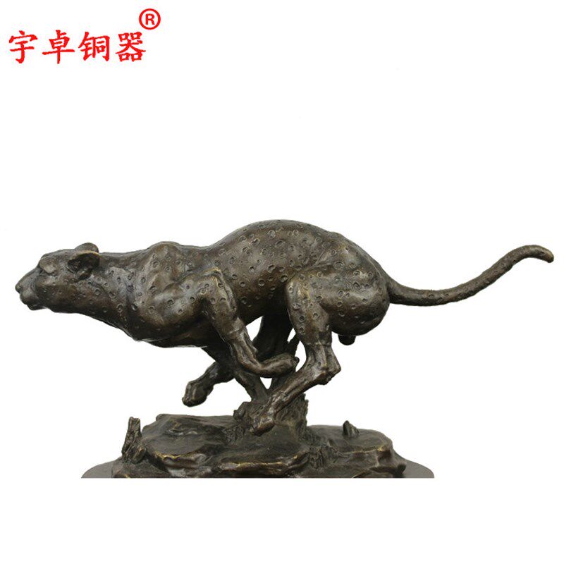 宇卓铜器纯铜豹黄铜豹铜雕金钱豹豹子 工艺品摆件飞豹