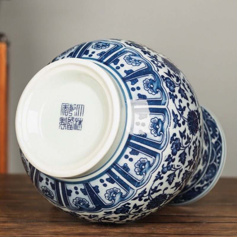 景德镇大清乾隆年制款青花瓷福筒瓶仿古瓷器花瓶插花古董陶瓷摆件