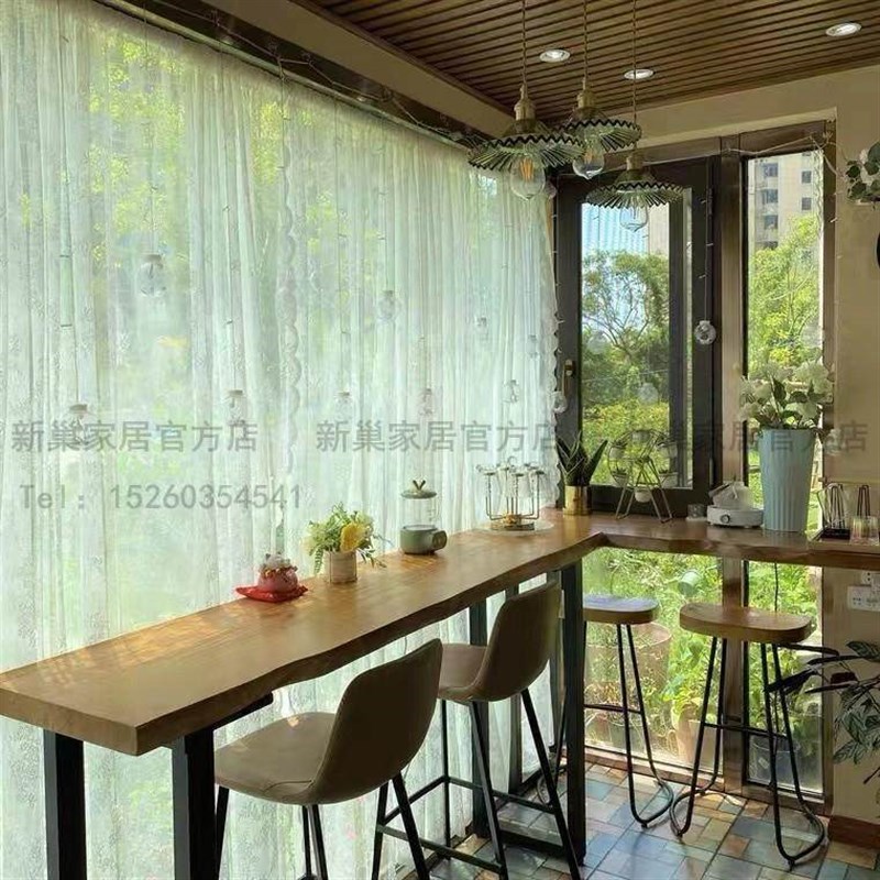 阳台实木吧台桌家用窗边靠墙长条桌窄桌子酒吧奶茶店高脚桌椅商用图片