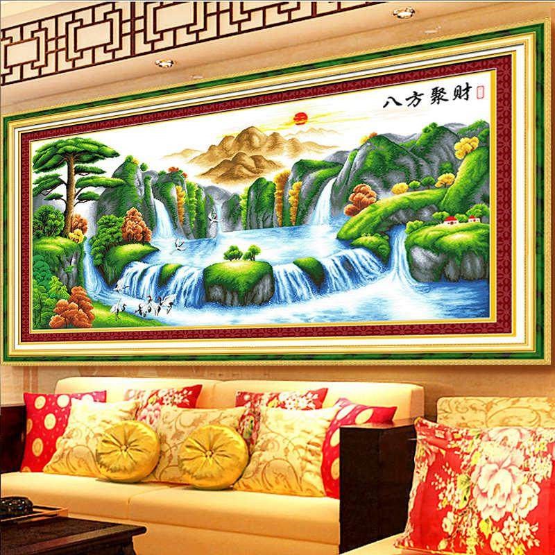 新款十字绣印花八方聚财聚宝盆风景大幅画新款十字绣客厅系列