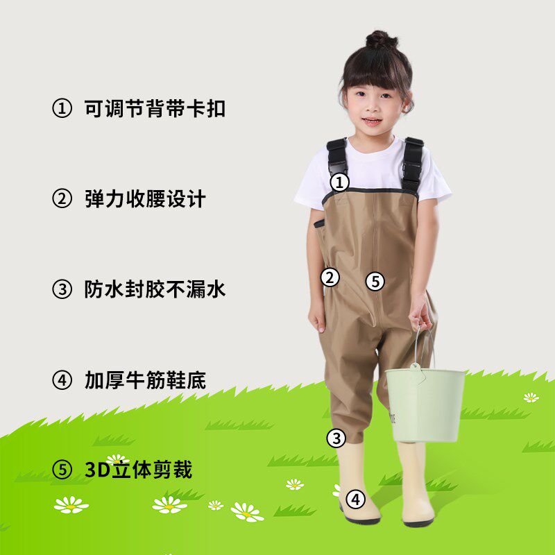 儿童下水裤连体玩水服超轻尼龙幼儿园防水衣服赶海游戏雨裤鞋一体