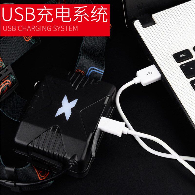 7LED调焦头灯 USB充电头戴式T6手电筒 户外钓鱼灯 强光充电头灯