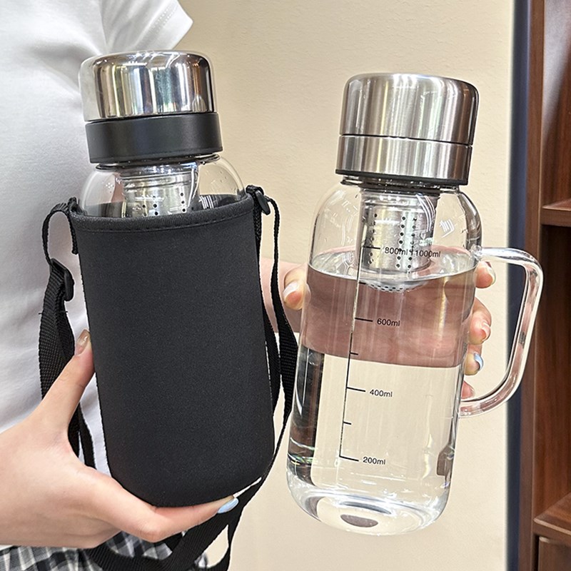 玻璃杯大容量带茶隔水杯茶水分离泡茶杯加厚耐高温手柄水壶带杯套