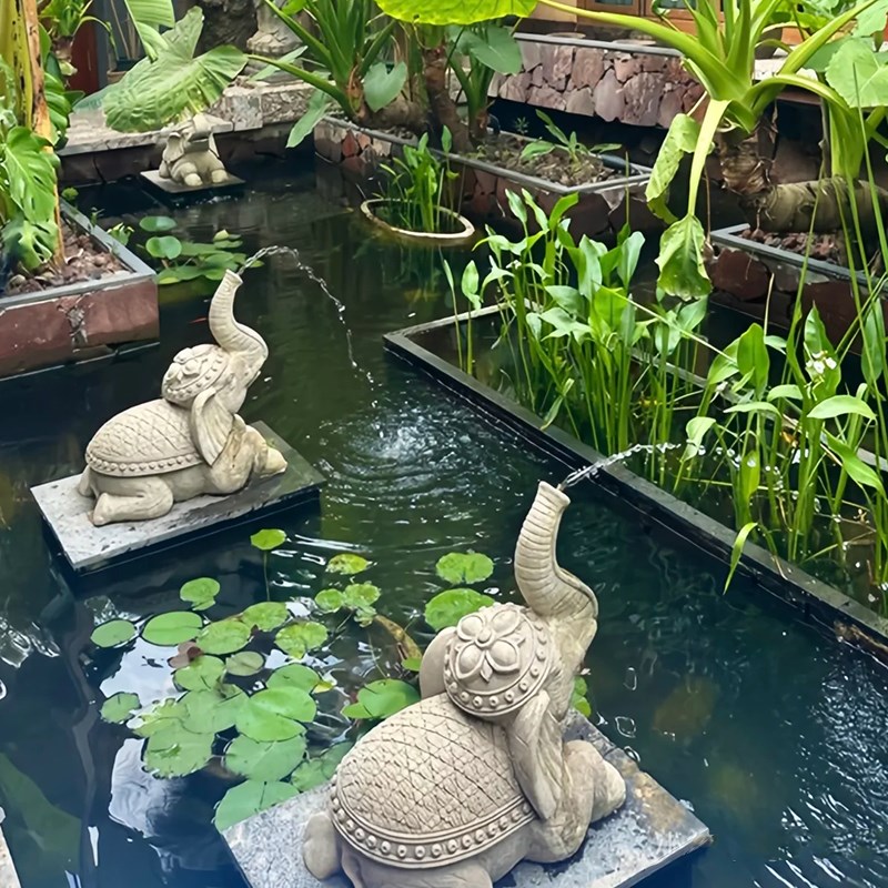 创意喷水大象雕塑摆件庭院水池水景鱼池装饰品太阳能流水景观摆设