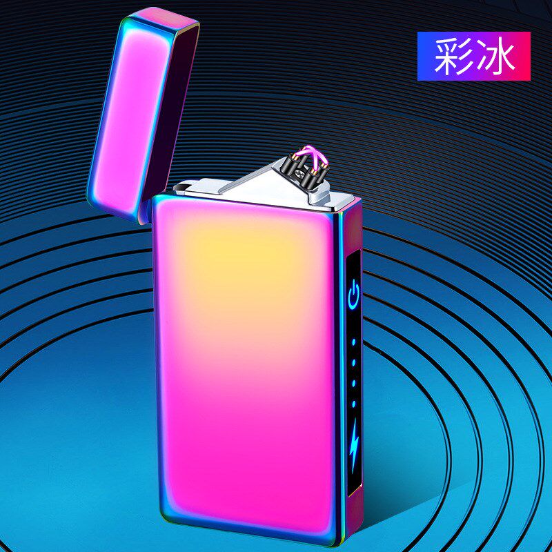 新款电量显示脉冲双电弧电子点烟器礼品触摸感应充电火机