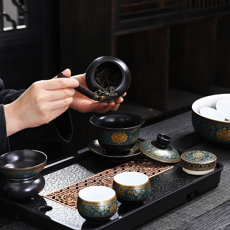 黑陶功夫茶具套装现代泡茶茶壶盖碗茶杯茶盘整套家用小型轻奢简约